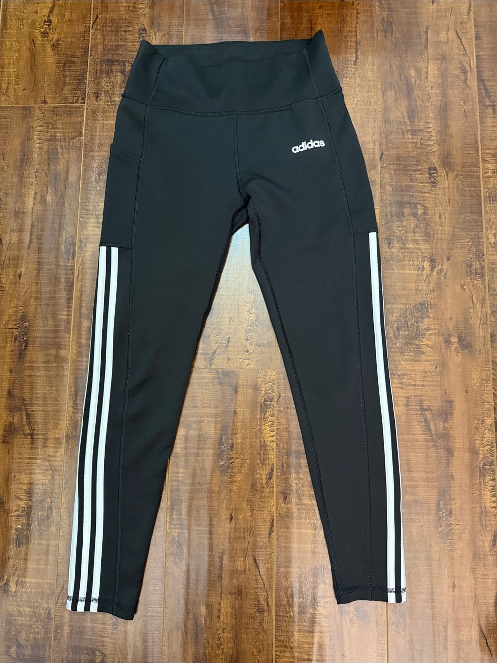 adidas Black Leggings with White Triple Side Stripes